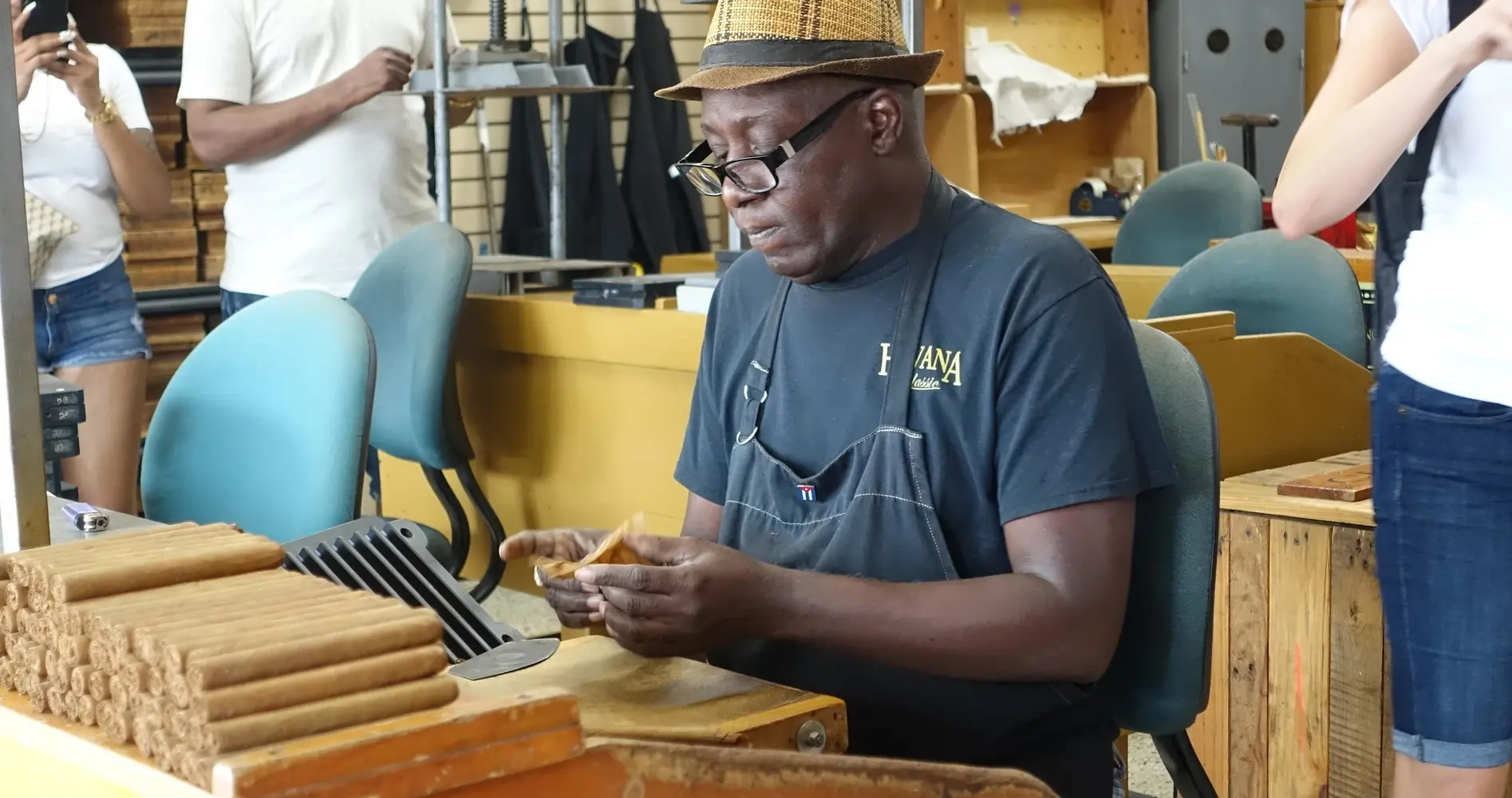 A cigar roller at work in a Little Havana cigar factory