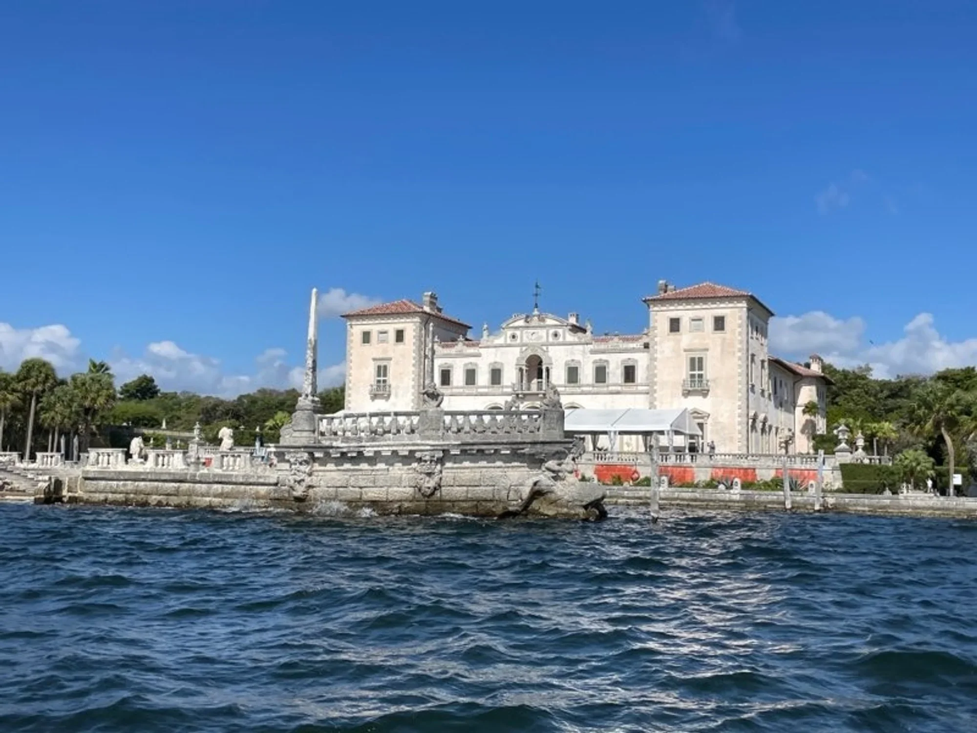 Vizcaya museum and its stone barge viewed from the bay