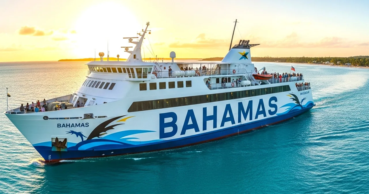 Bahamas ferry crossing the water in evening light