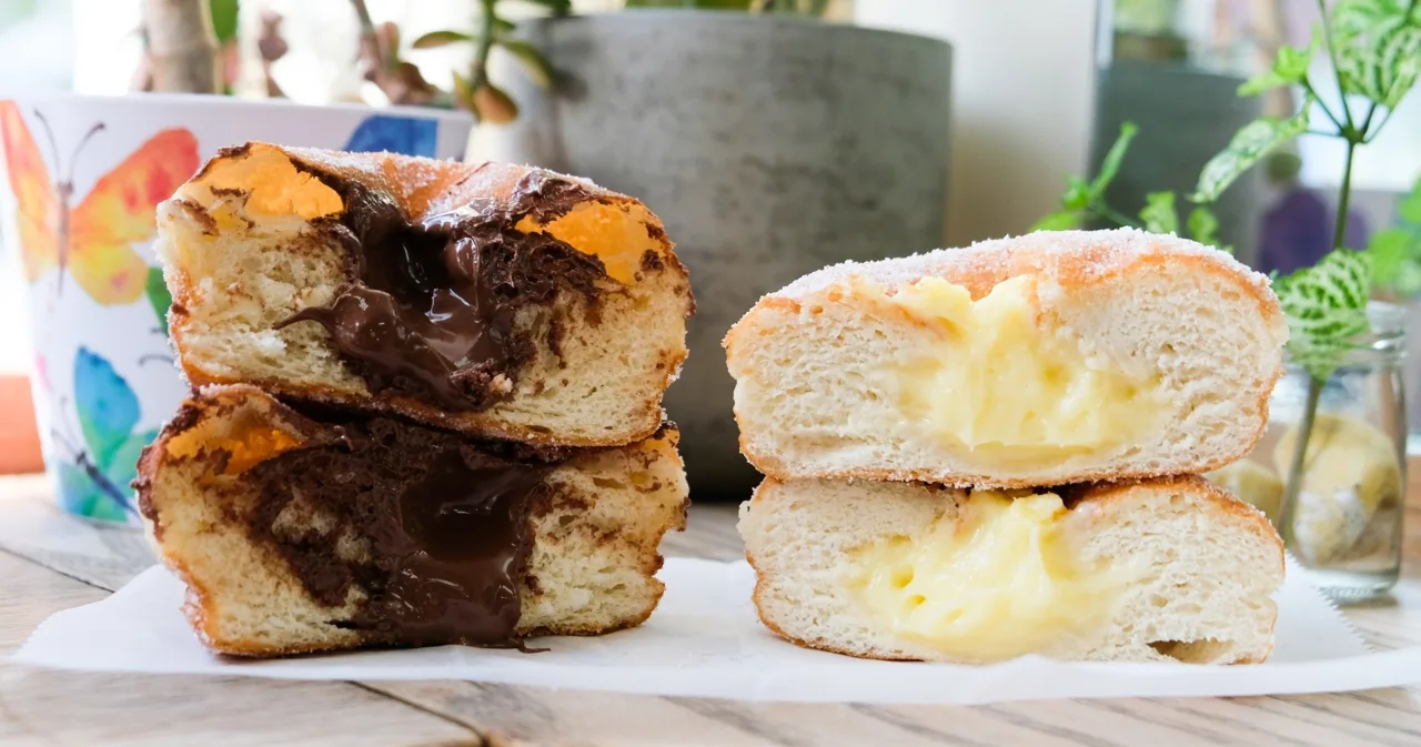 Filled donuts with sweet and savory toppings
