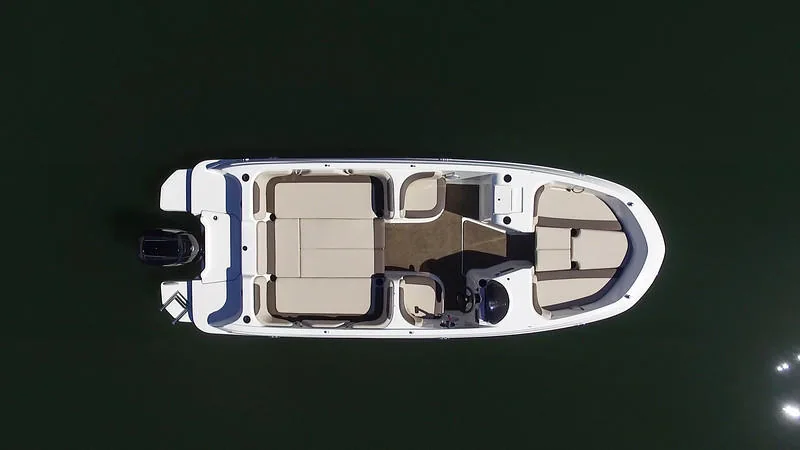 Overhead view of a motorboat and its seating layout