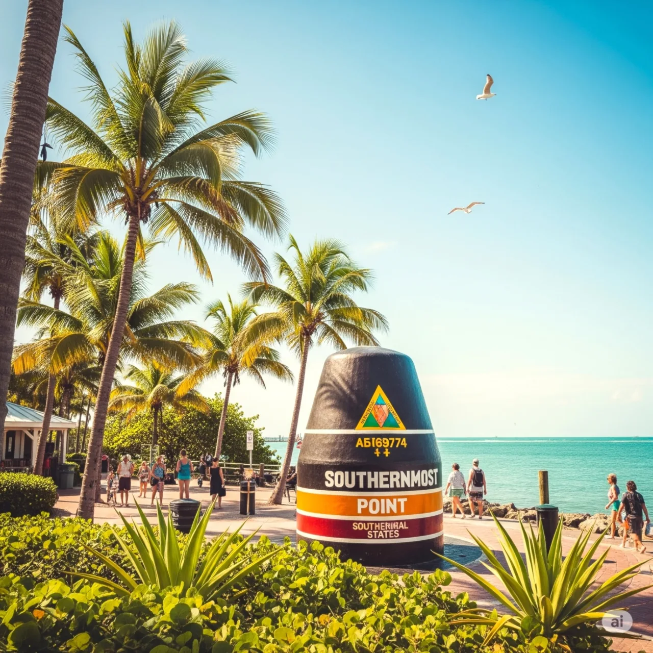 A Southernmost Point marker beside palm trees