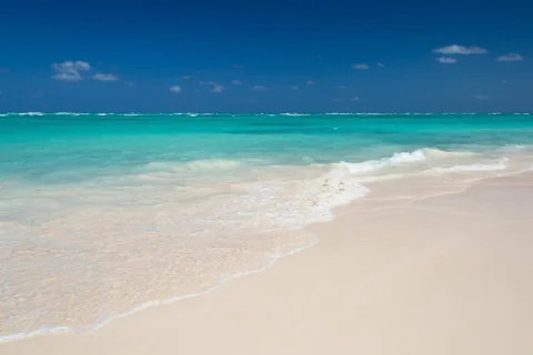 White sand meeting turquoise water on a beach