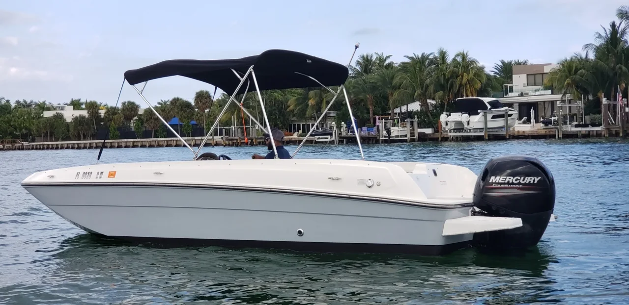 Bayliner motorboat with covered passenger seating