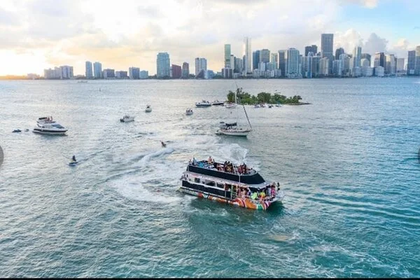Sightseeing boats on Biscayne Bay with the Miami skyline